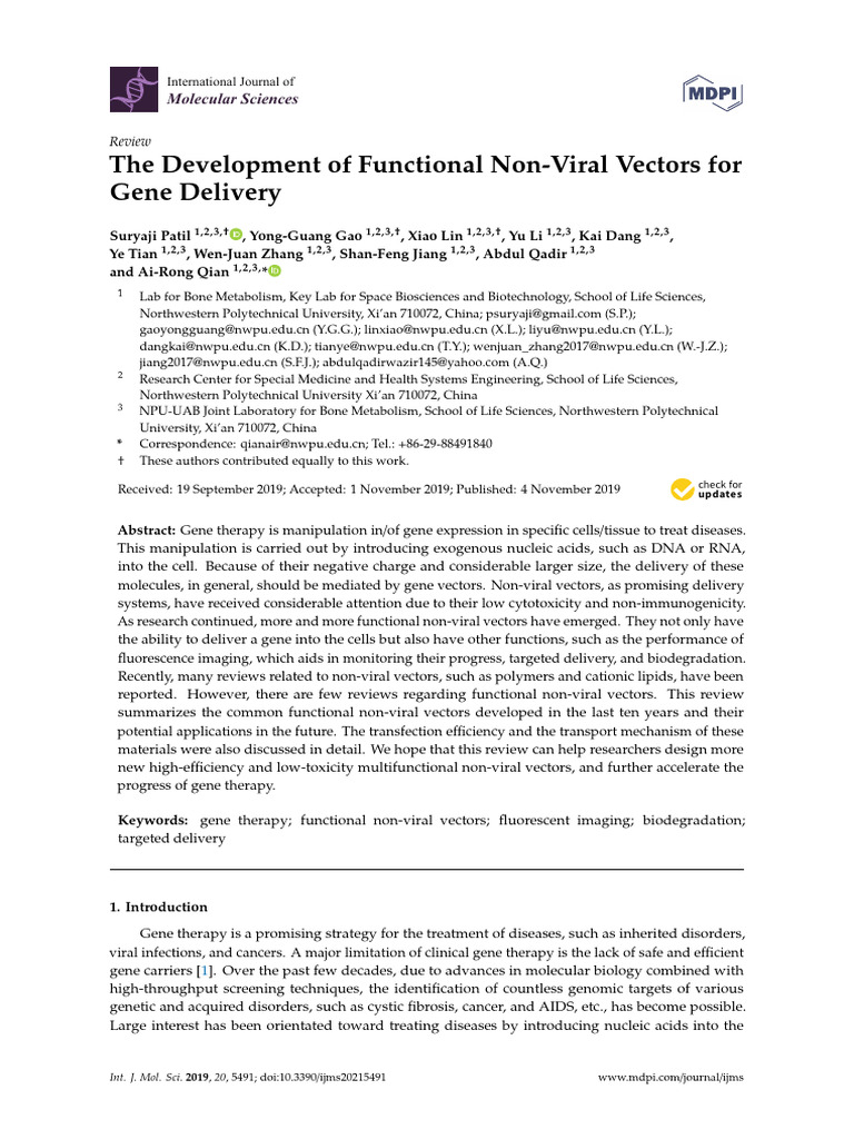 Functional Non-Viral Gene Delivery Vectors | PDF | Viral Vector ...