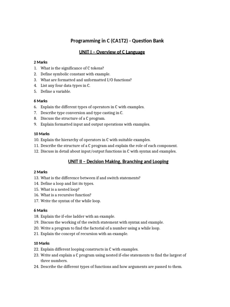 C Programming Question Bank Guide | PDF | Pointer (Computer Programming ...