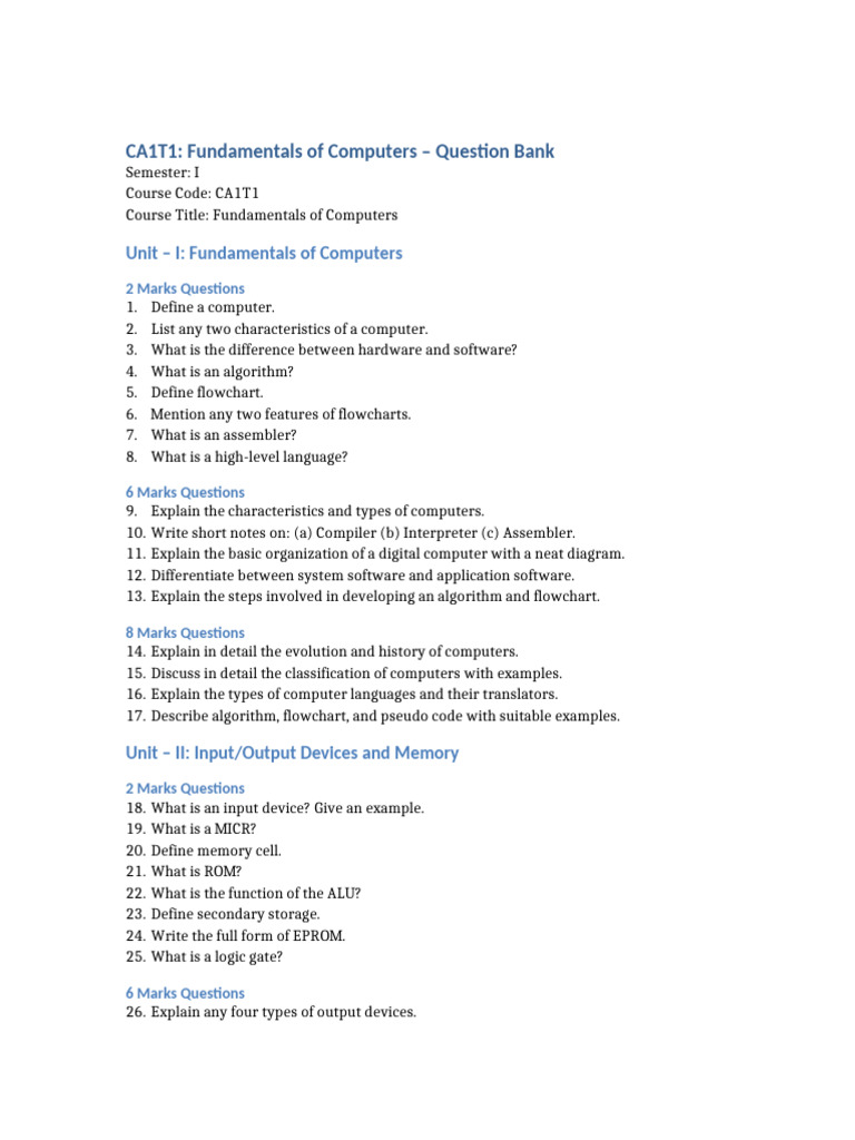 Computer Fundamentals Question Bank | PDF | Computer Data Storage ...