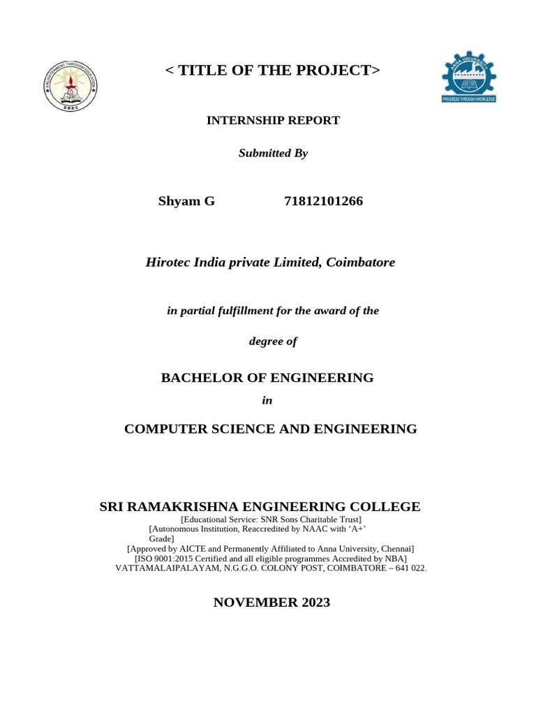 Internship Report at Hirotec India | PDF | Databases | No Sql