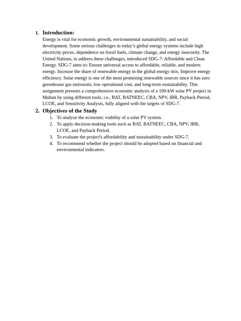Economic Analysis of a 100-kW Solar PV Project | PDF