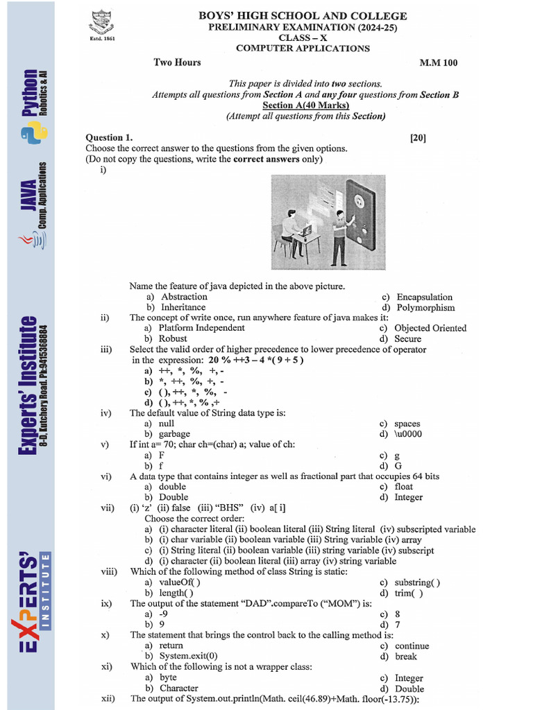 X BHS Pre Board 2024-25 Computer Applications (8) | PDF