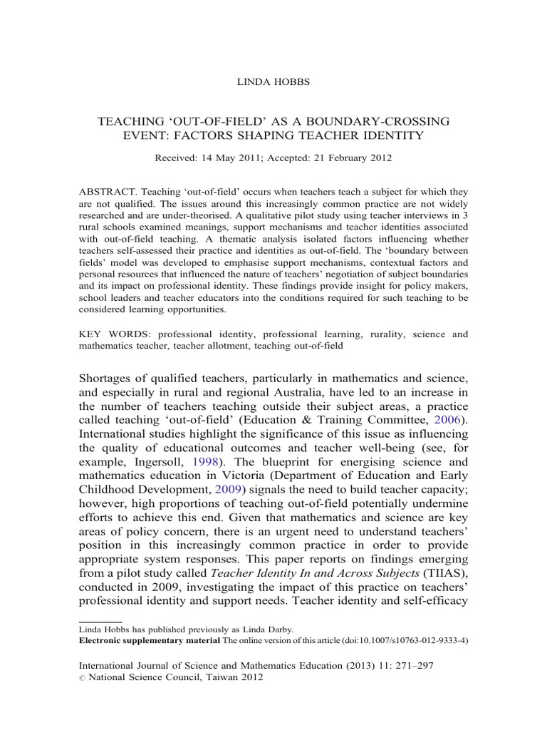 Factors Shaping Teacher Identity in Out-of-Field Teaching | PDF ...
