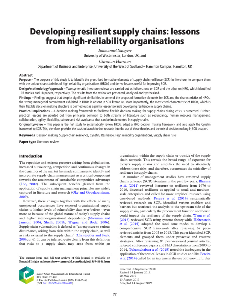 Enhancing Supply Chain Resilience Insights | PDF | Ecological ...
