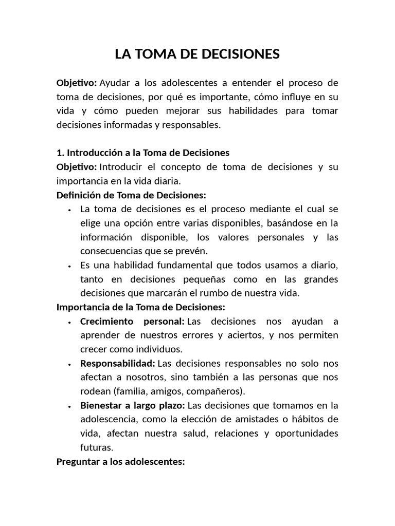 Mejora tus Decisiones en la Adolescencia | PDF | Toma de decisiones ...