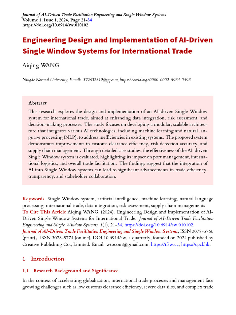AI-Driven Single Window Systems for Trade | PDF | Artificial ...