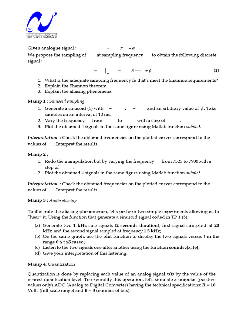TP2 Sampling 1DSIA 2025 | PDF | Sampling (Signal Processing) | Analog ...