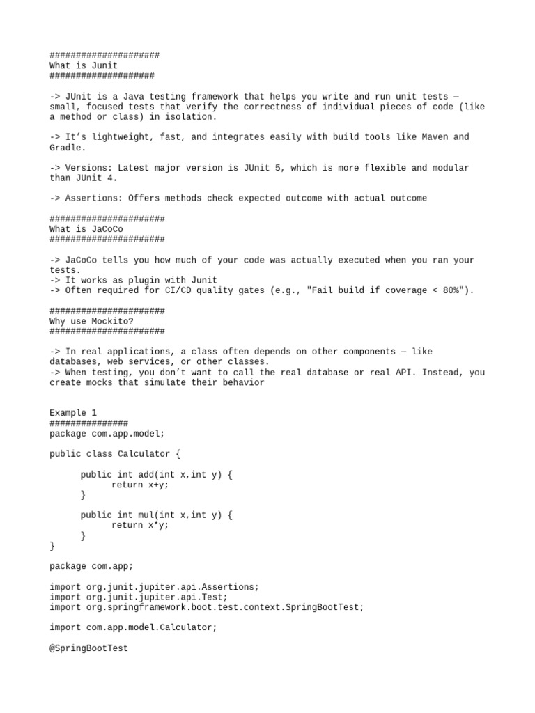 JUnit, JaCoCo, and Mockito Guide | PDF | Unit Testing | Software