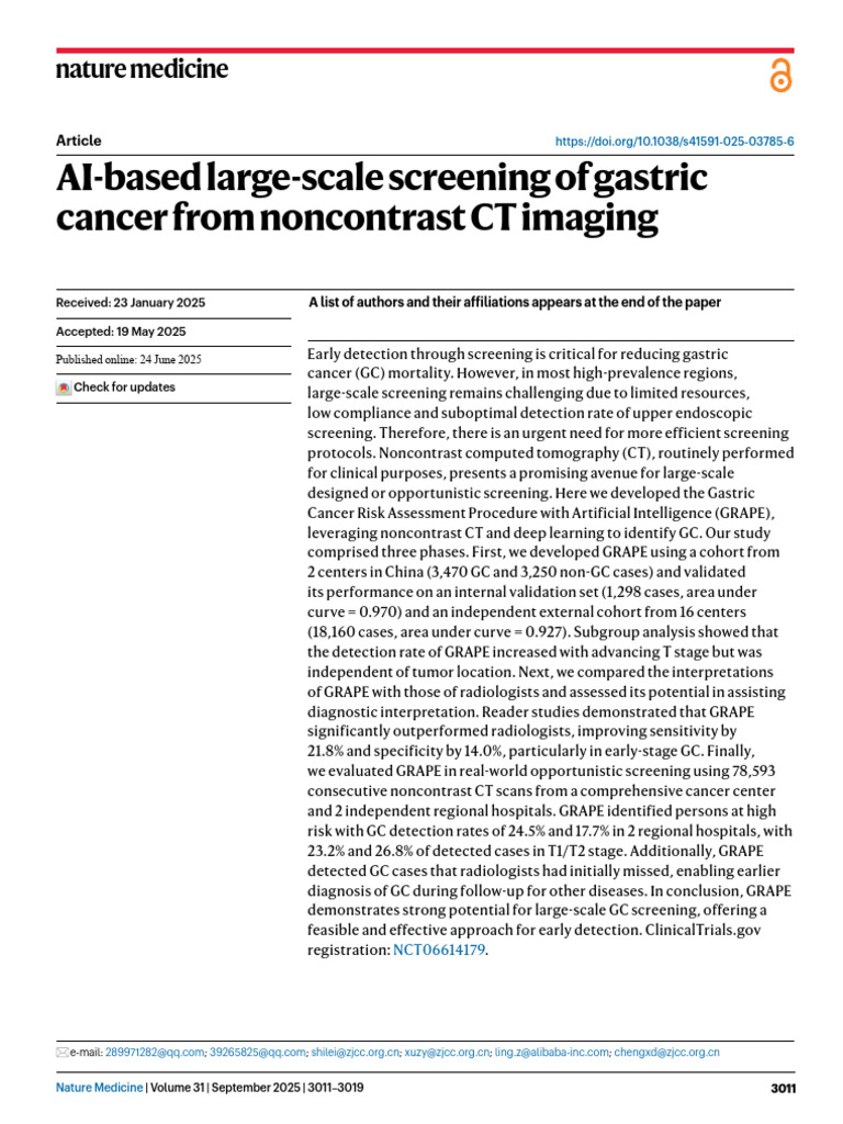 AI Screening for Gastric Cancer Detection | PDF | Ct Scan | Screening ...