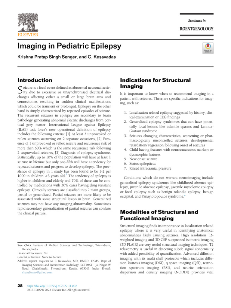 Pediatric Epilepsy Imaging Techniques | PDF | Epilepsy | Neuroscience
