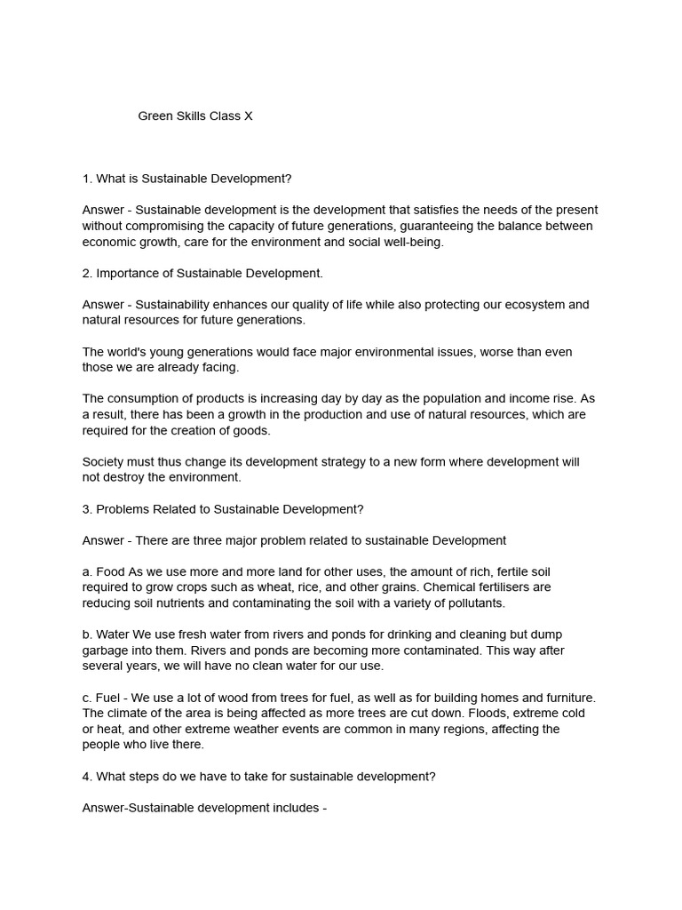 Green Skills Class X | PDF | Sustainability | Sustainable Development