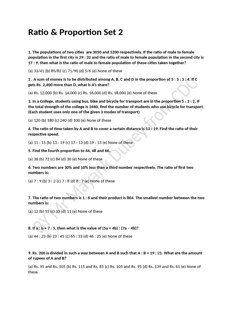 Ratio and Proportion Practice Questions | PDF | Ratio
