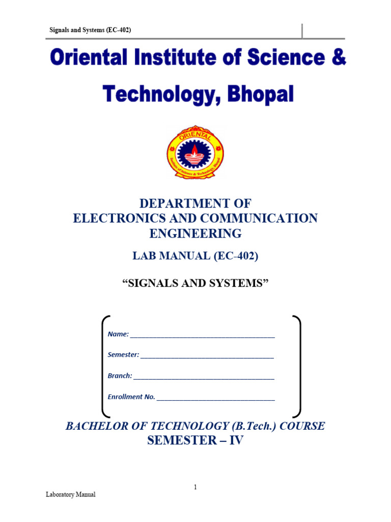 Signals and Systems Lab Manual EC-402 | PDF | Engineering | Applied ...