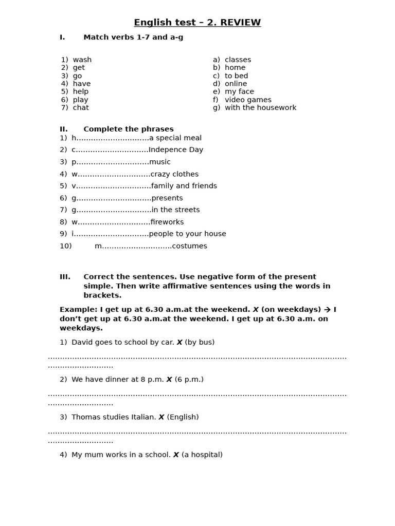 English Test Review: Verbs and Questions | PDF | Semantic Units ...