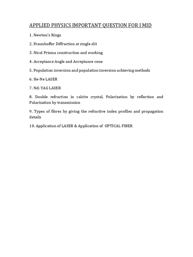 Key Applied Physics Questions for I Mid | PDF