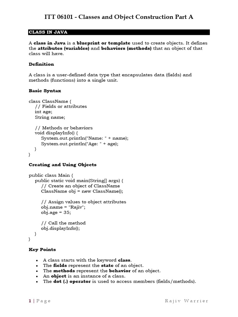 Java Classes and Object Creation Guide | PDF | Class (Computer ...
