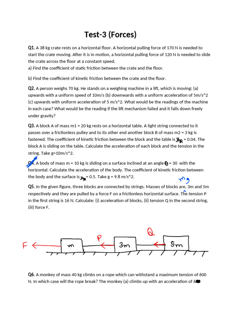 Test 3(Forces) | PDF | Force | Friction