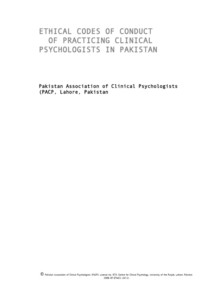 Pakistan Clinical Psychologists Ethics Code | PDF | Clinical Psychology ...