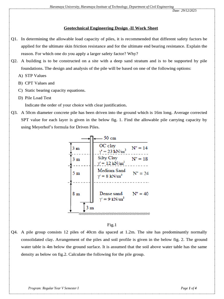 Geotechnical Engineering Pile Design Worksheet | PDF | Civil ...
