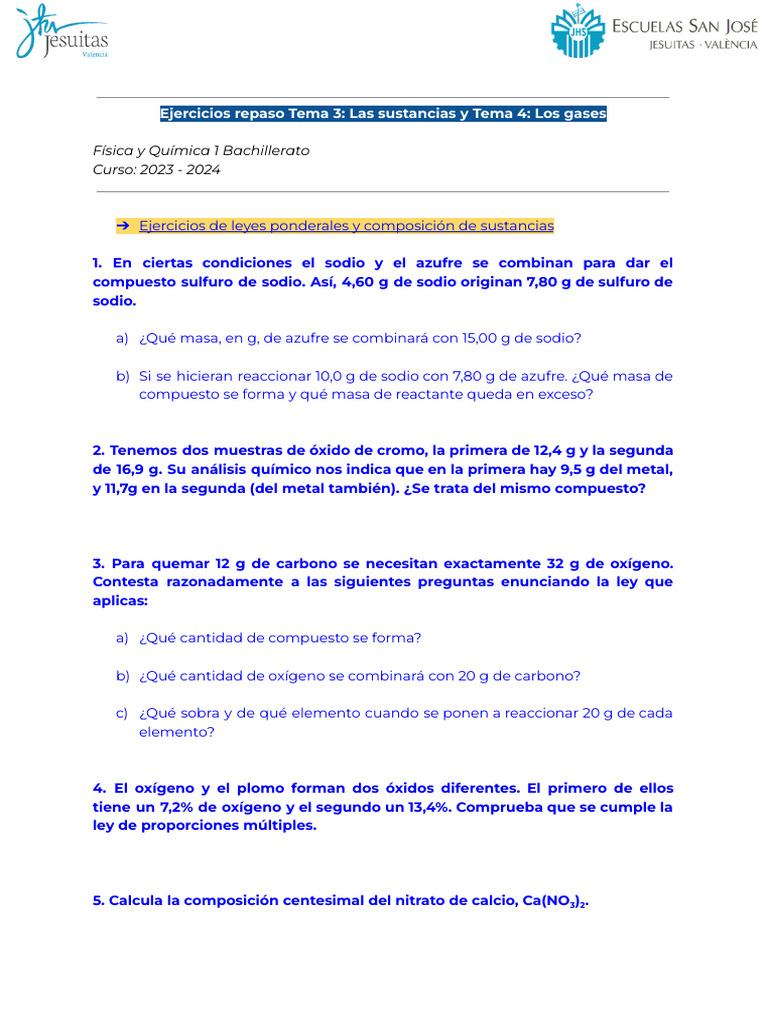 Copia de Ejercicios Repaso Tema 3-4 | PDF | Gases | Mole (Unidad)