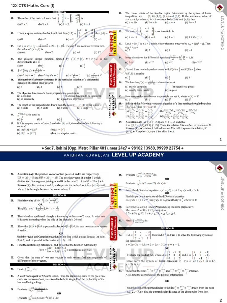 12X CTS Maths Core (1) | PDF