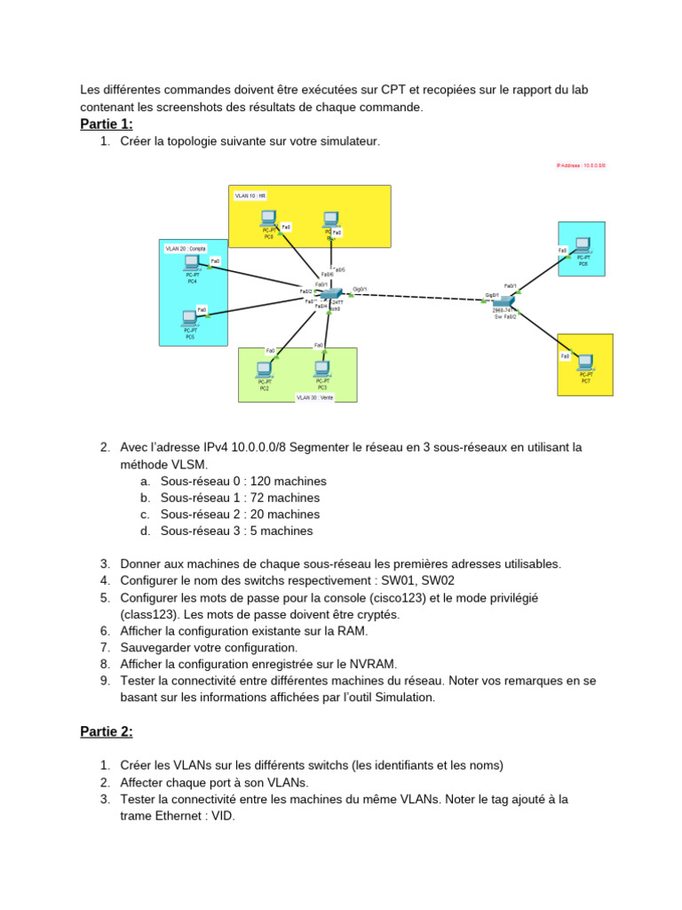 Configuration réseau et VLANs sur simulateur | PDF