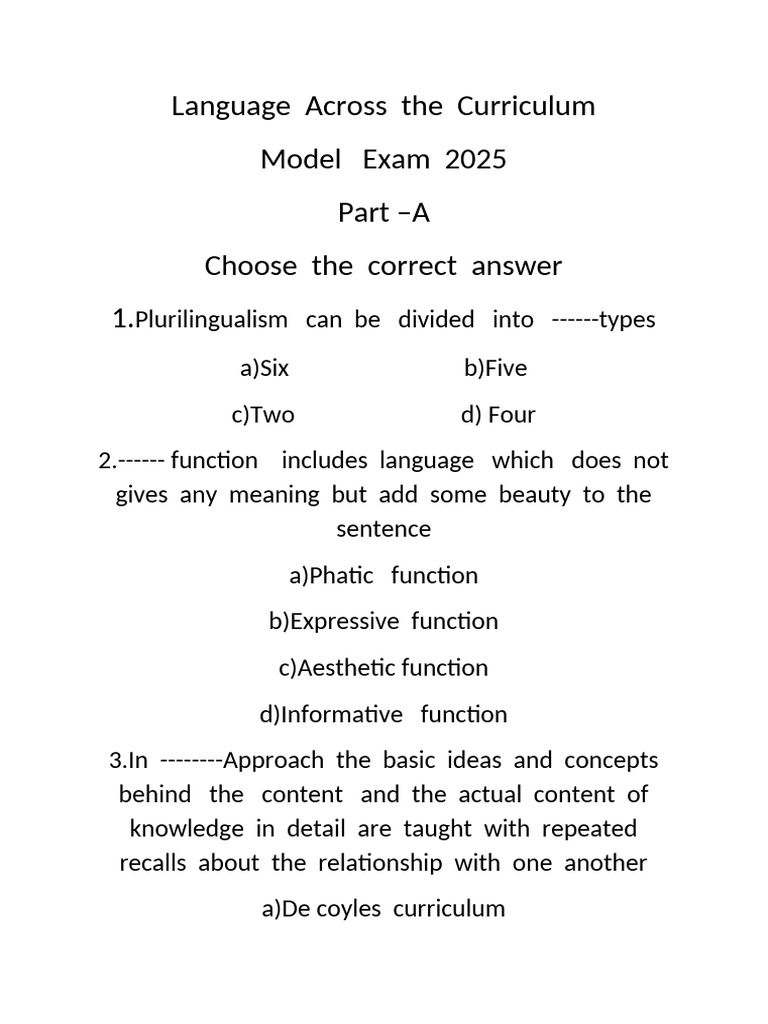 Language Across the Curriculum Exam Guide | PDF | Multilingualism ...