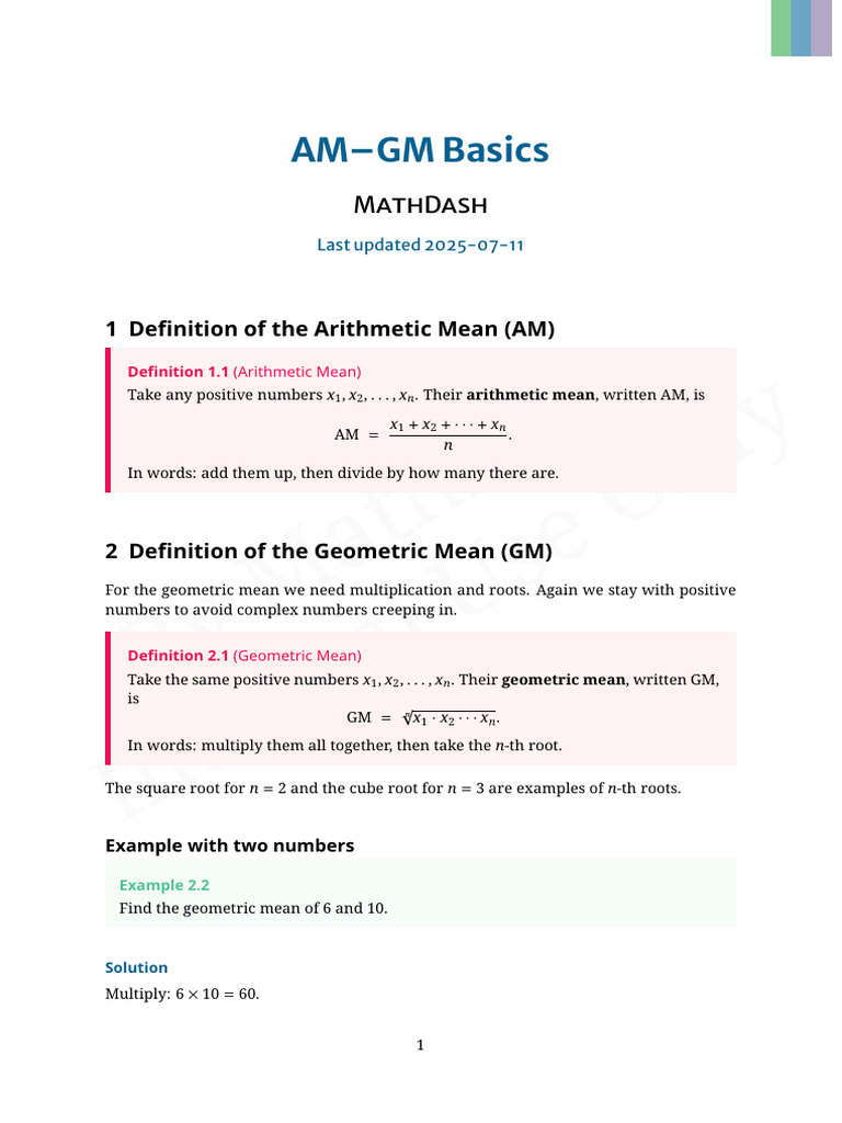 AM-GM Inequality Explained | PDF | Inequality (Mathematics) | Mean