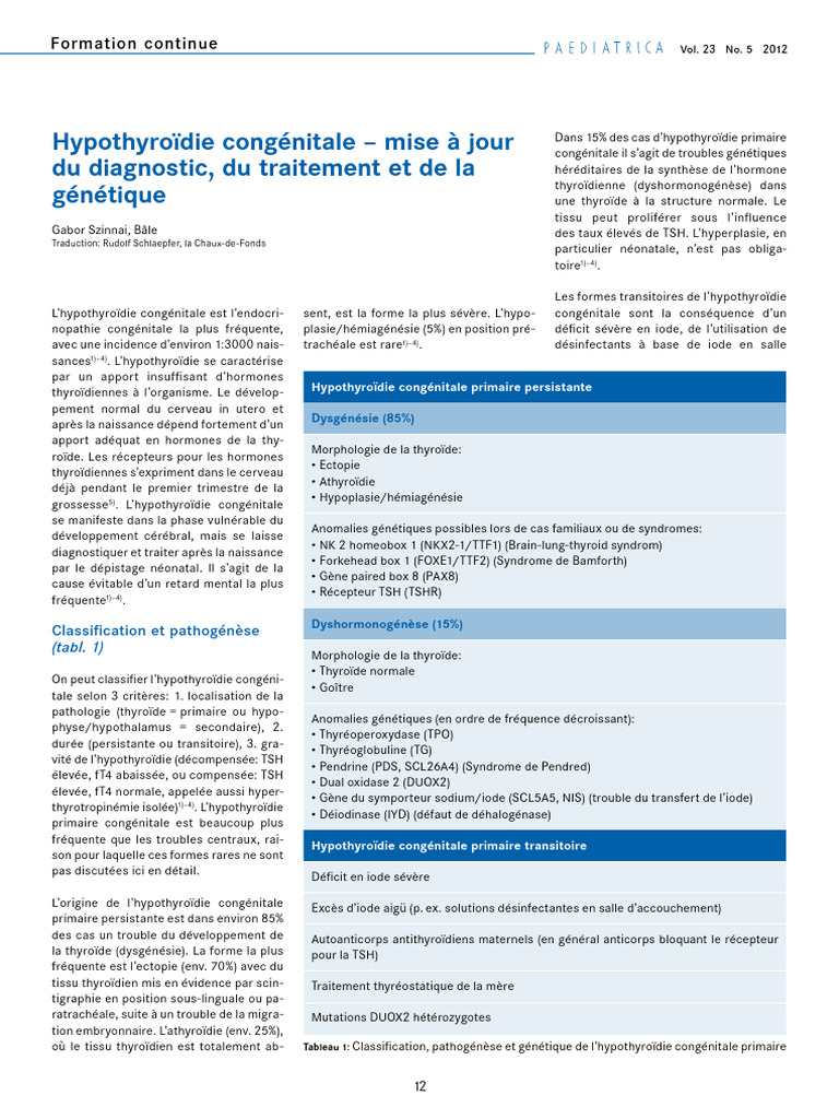 Hypothyroïdie congénitale : diagnostic et traitement | PDF ...
