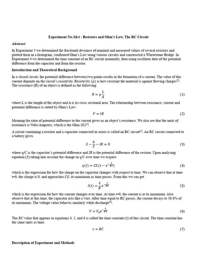 Physics Laboratory Experimentation and Results Report | PDF | Voltage ...
