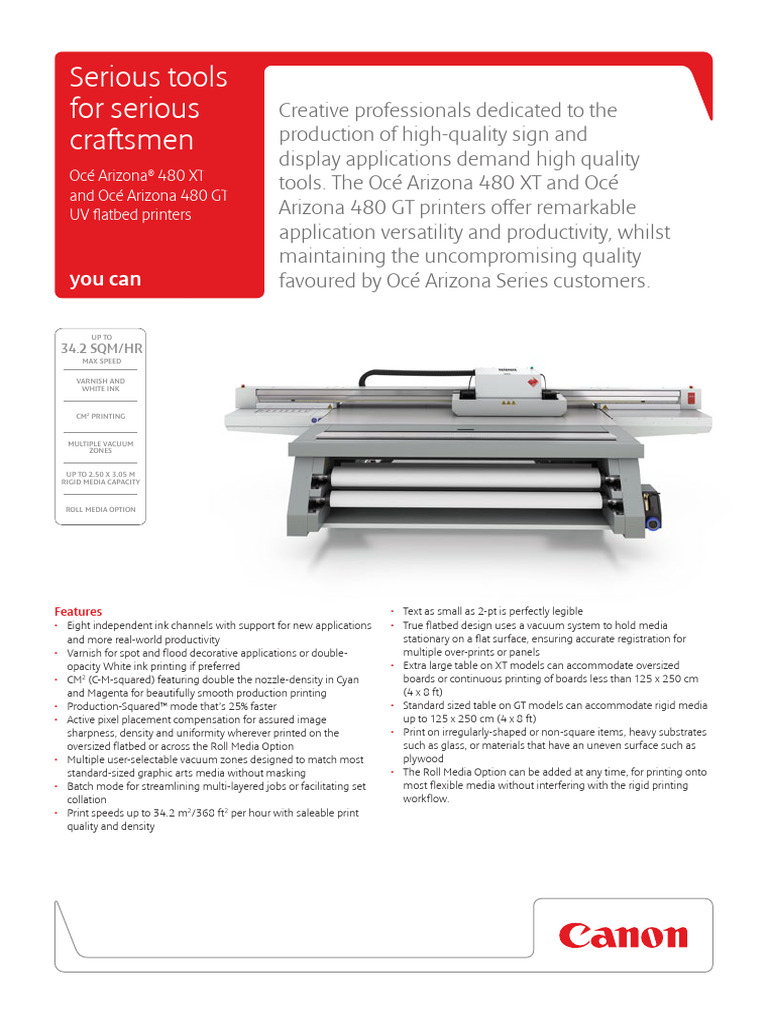 Océ Arizona 480 XT/GT UV Printers | PDF | Printer (Computing) | Image ...