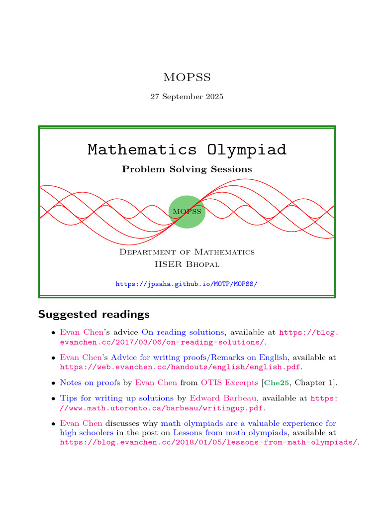 MOPSS: Math Olympiad Problem Sessions | PDF | Square Root | Line (Geometry)