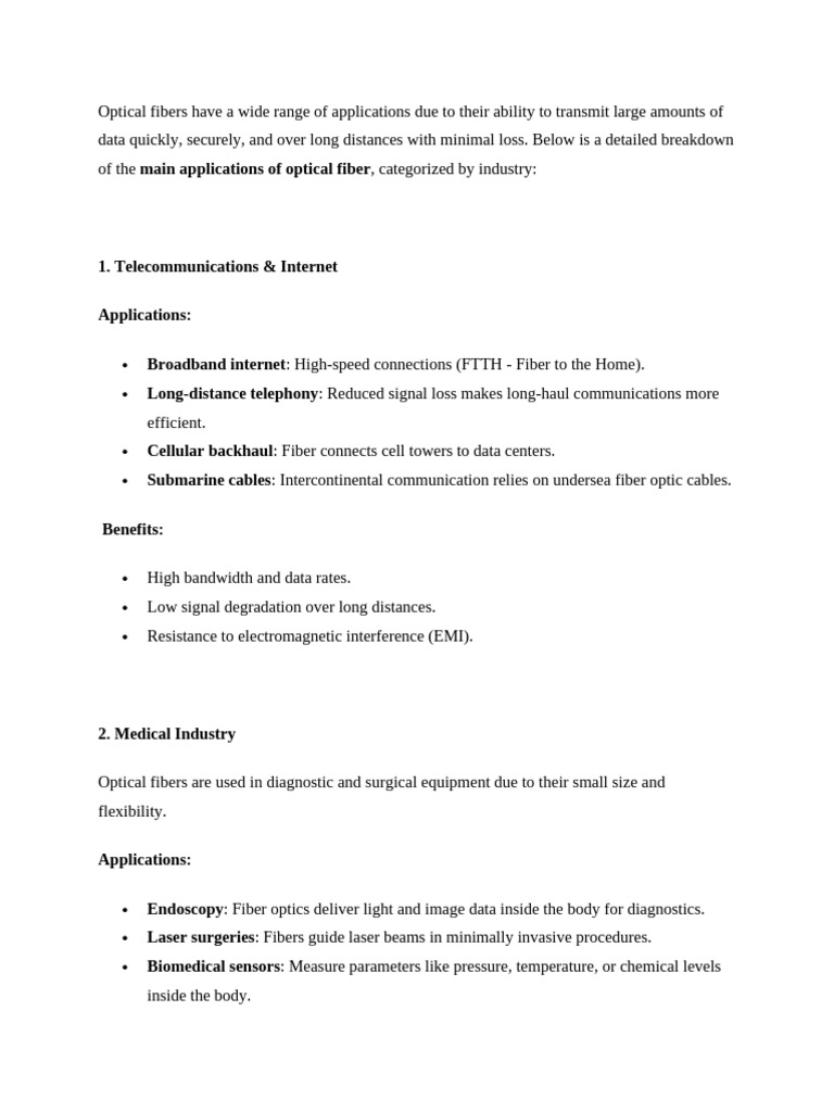Key Applications of Optical Fibers | PDF | Optical Fiber | Computer Network