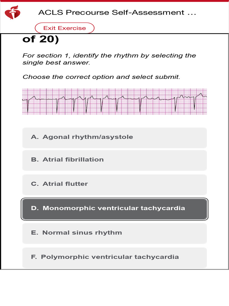 AHA ELearning ACLS Precourse Self-Assessment and Precourse Work ...