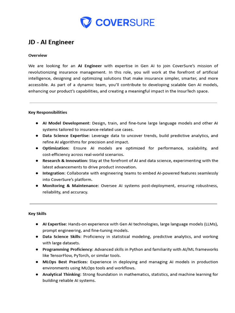 JD - AI Engineer (1) | PDF | Artificial Intelligence | Intelligence (AI ...