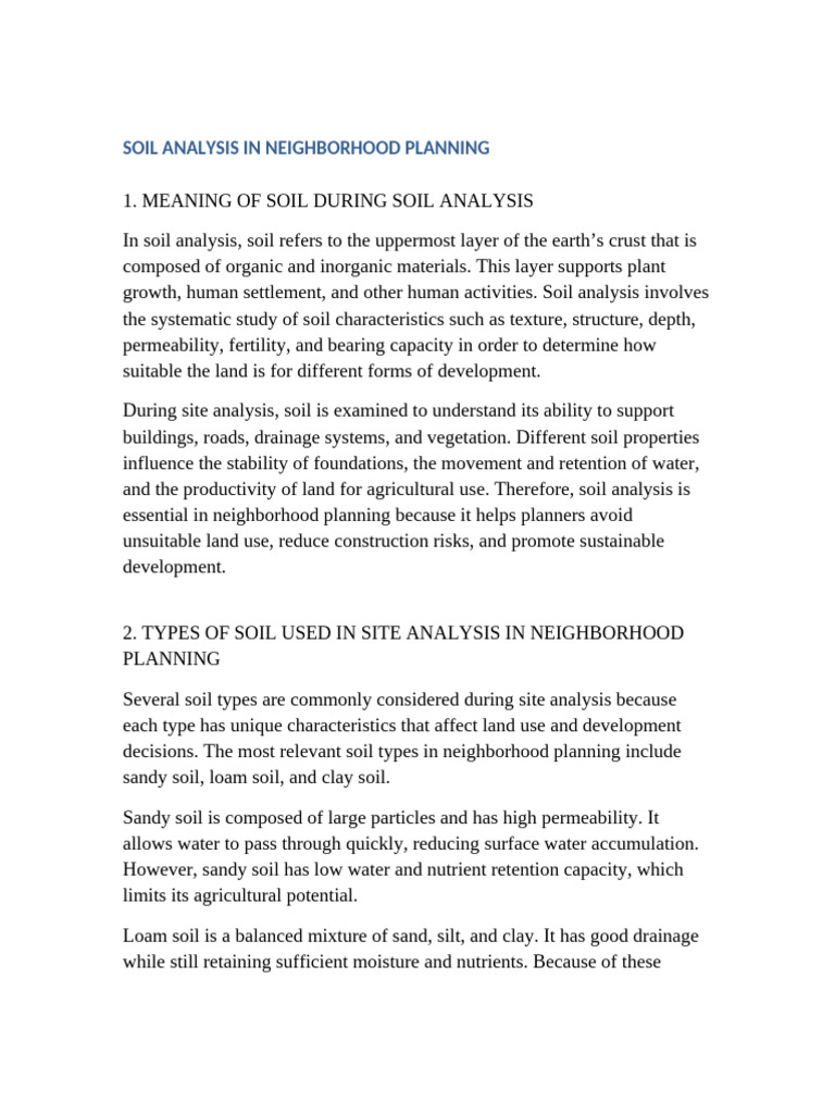 Soil Analysis for Effective Neighborhood Planning | PDF | Soil | Clay