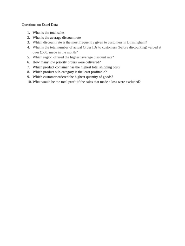 Excel Data Analysis Questions | PDF
