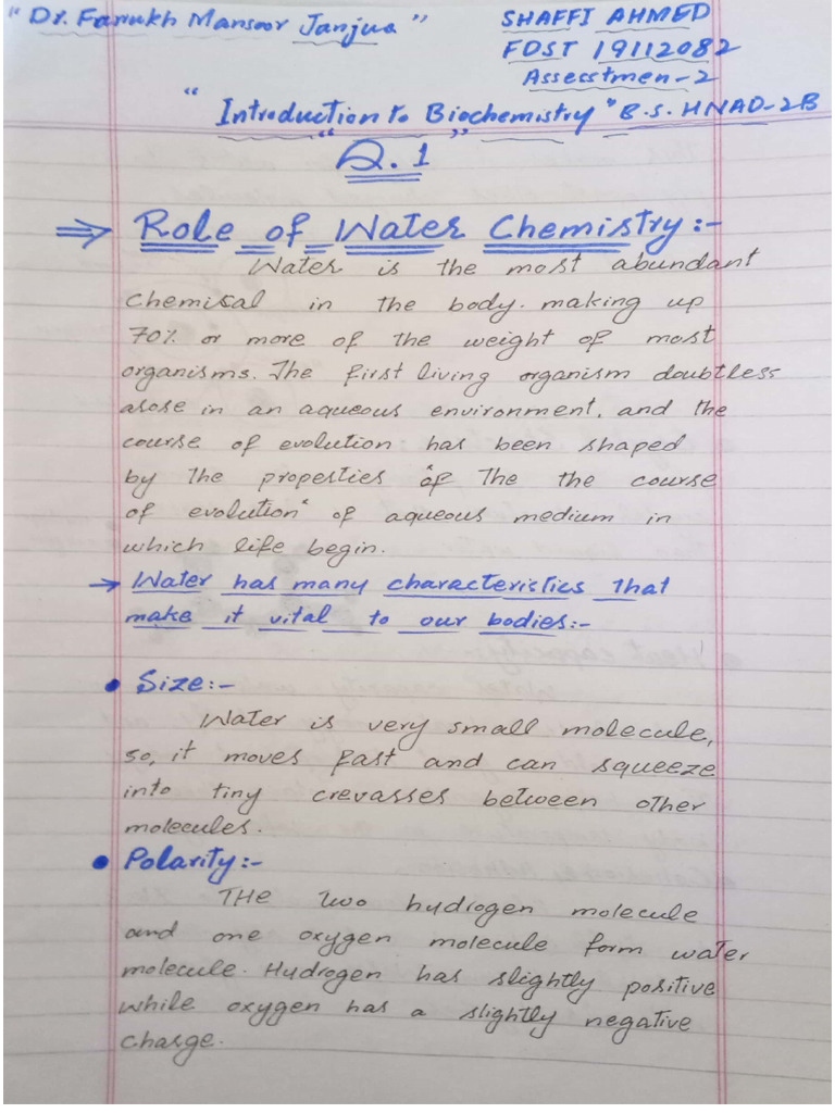 Biochemistry Assignment # 2 Introduction To Biochemistry | PDF