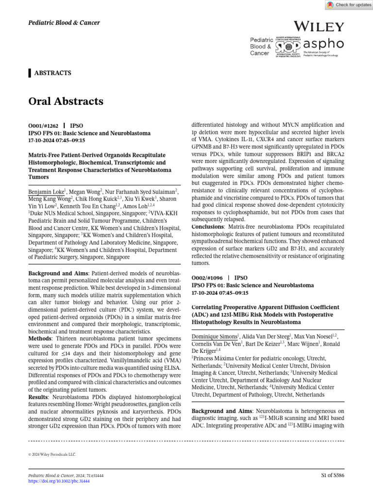 Pediatric Blood Cancer - 2024 - - Abstracts | PDF | Oncology | Surgery
