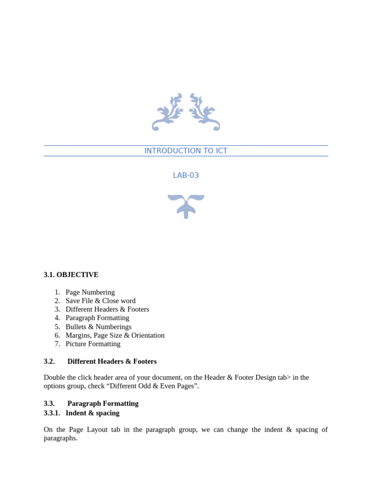 ICT Lab 3 | PDF | Paragraph | Microsoft Word