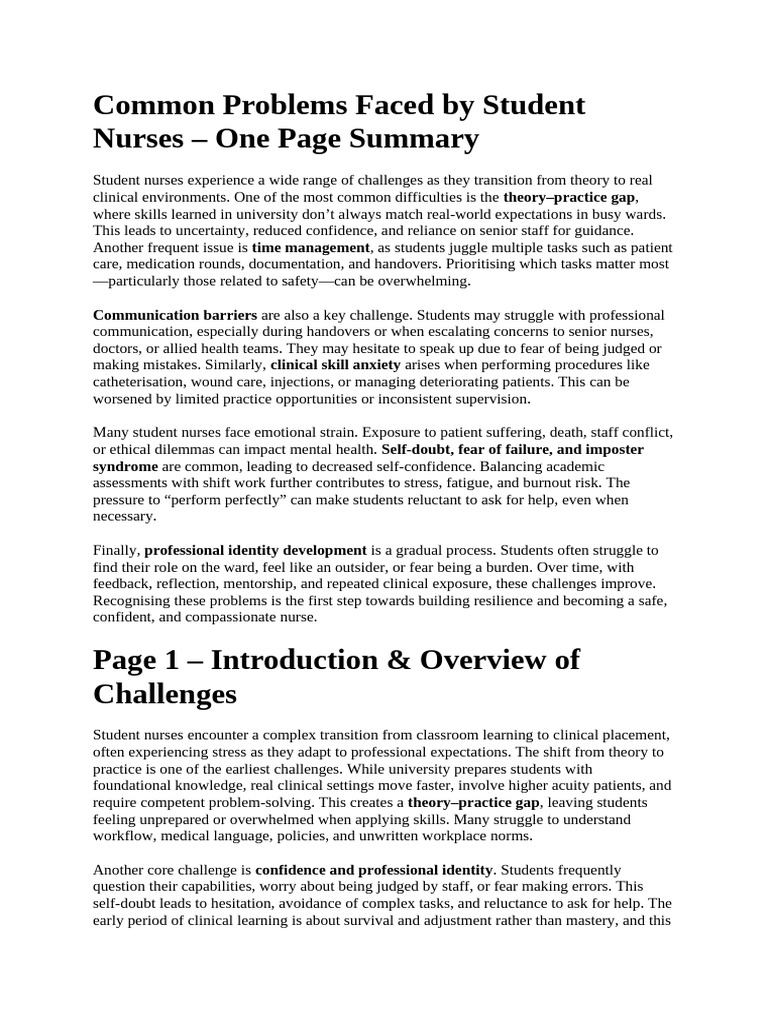 Common Problems Faced by Student Nurses | PDF | Nursing | Psychological ...