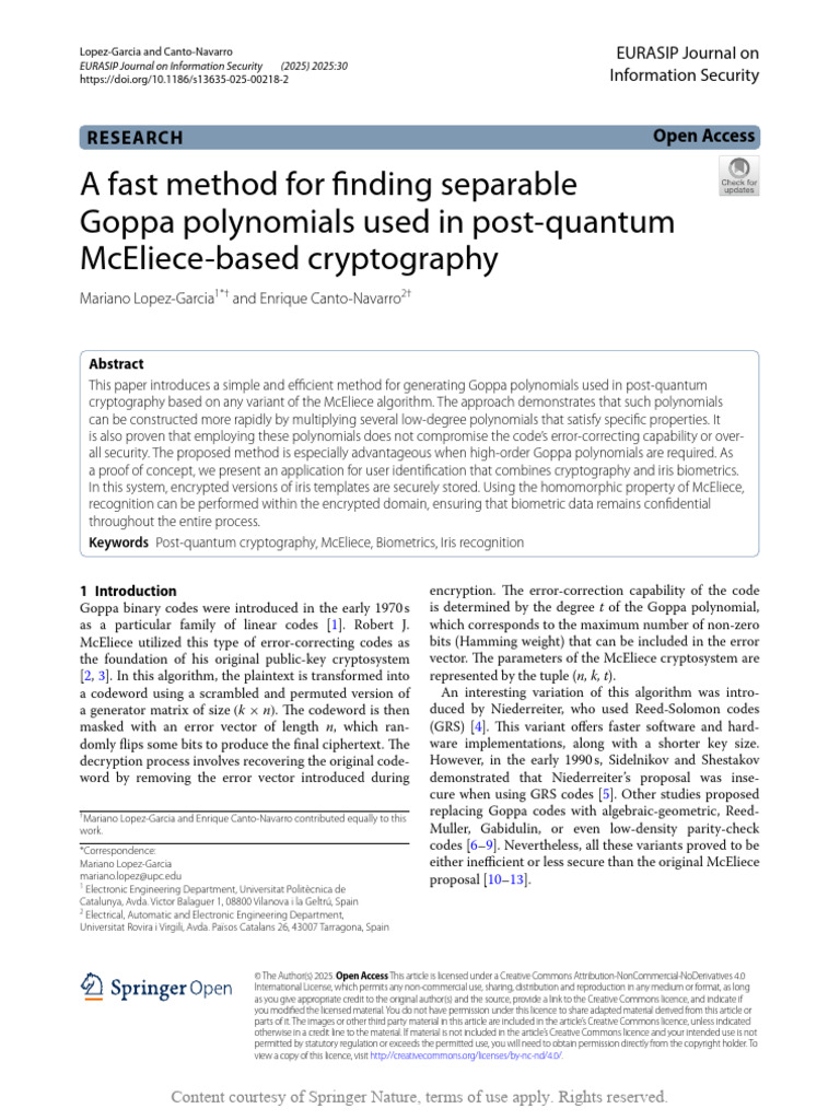 A Fast Method for Finding Separable Goppa Polynomi | PDF | Field ...