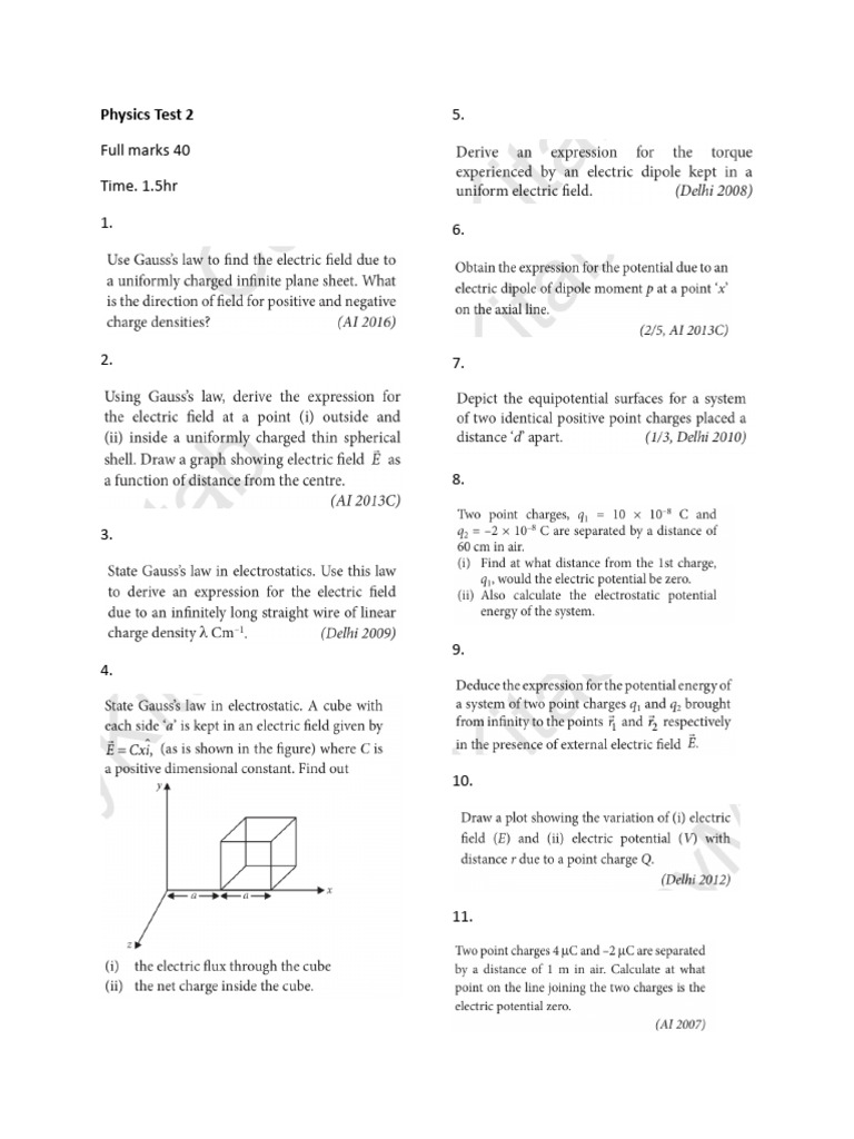 Physics Test 2: Full Marks Guide | PDF