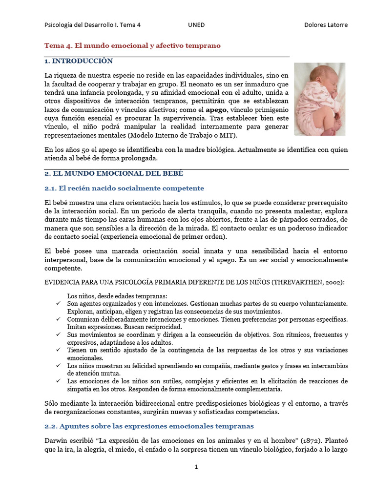 Tema 4 Resumen | PDF | Teoría de apego | Las emociones