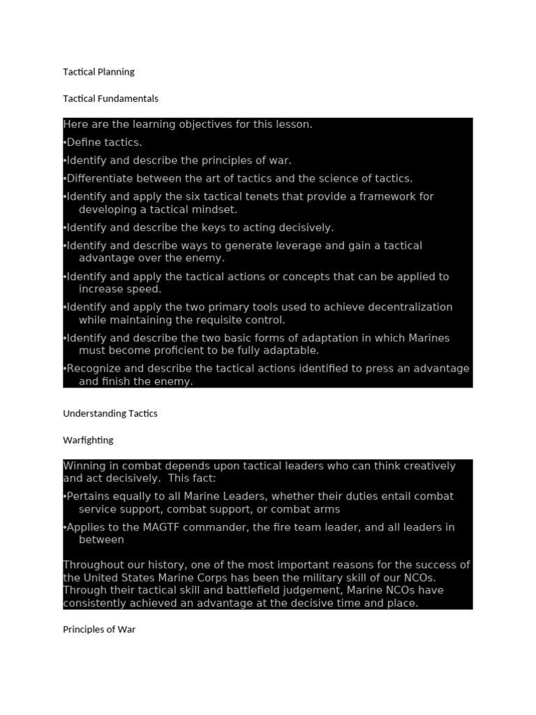 Marine Corps Tactical Planning Guide | PDF | Maneuver Warfare ...