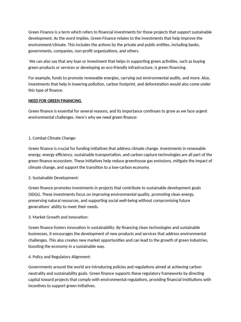 Green Finance | PDF | Sustainability | Climate Change Mitigation