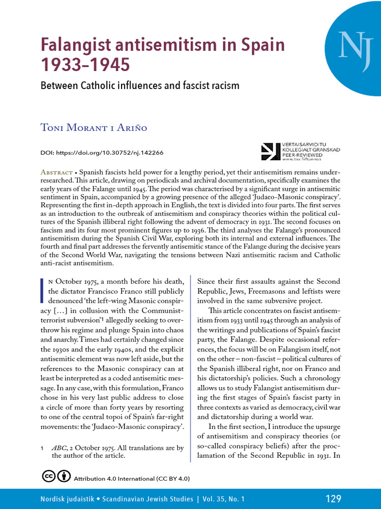 Falangist Antisemitism in Spain 1933-1945 | PDF | Far Right Politics
