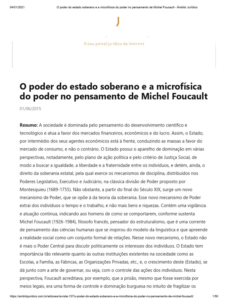 Poder Soberano e Foucault: Análise Crítica | PDF | Poder (social e ...