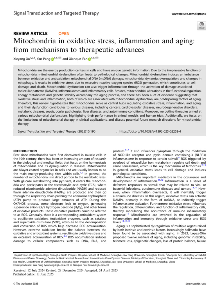 Mitochondria's Role in Aging and Disease | PDF | Mitochondrion ...