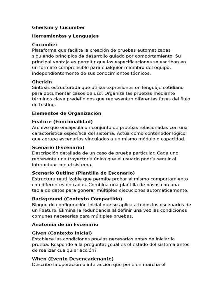 Gherkin y Cucumber: Pruebas Automatizadas | PDF | Pruebas de software ...